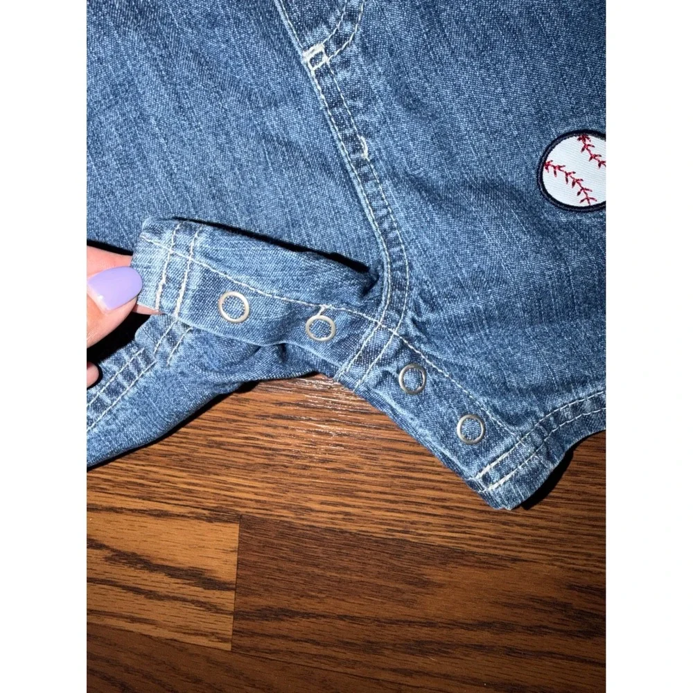 Vintage Carters Baby Denim Baseball Overalls Blue Shortalls Embroidered NWT